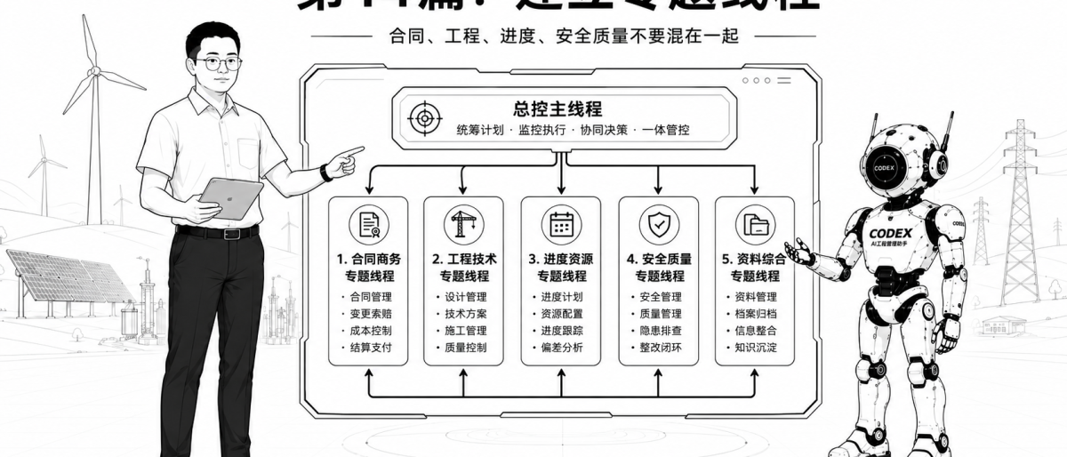 老温和 Codex 演示在新能源工程管理系统中建立合同、工程、进度、安全质量和资料归档专题线程